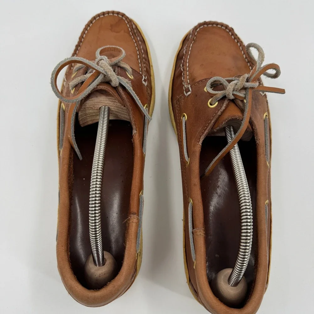 Vintage Coach Leather‎ Boat Shoes Tan Brown Made in Italy Deck Shoes Mens 8.5